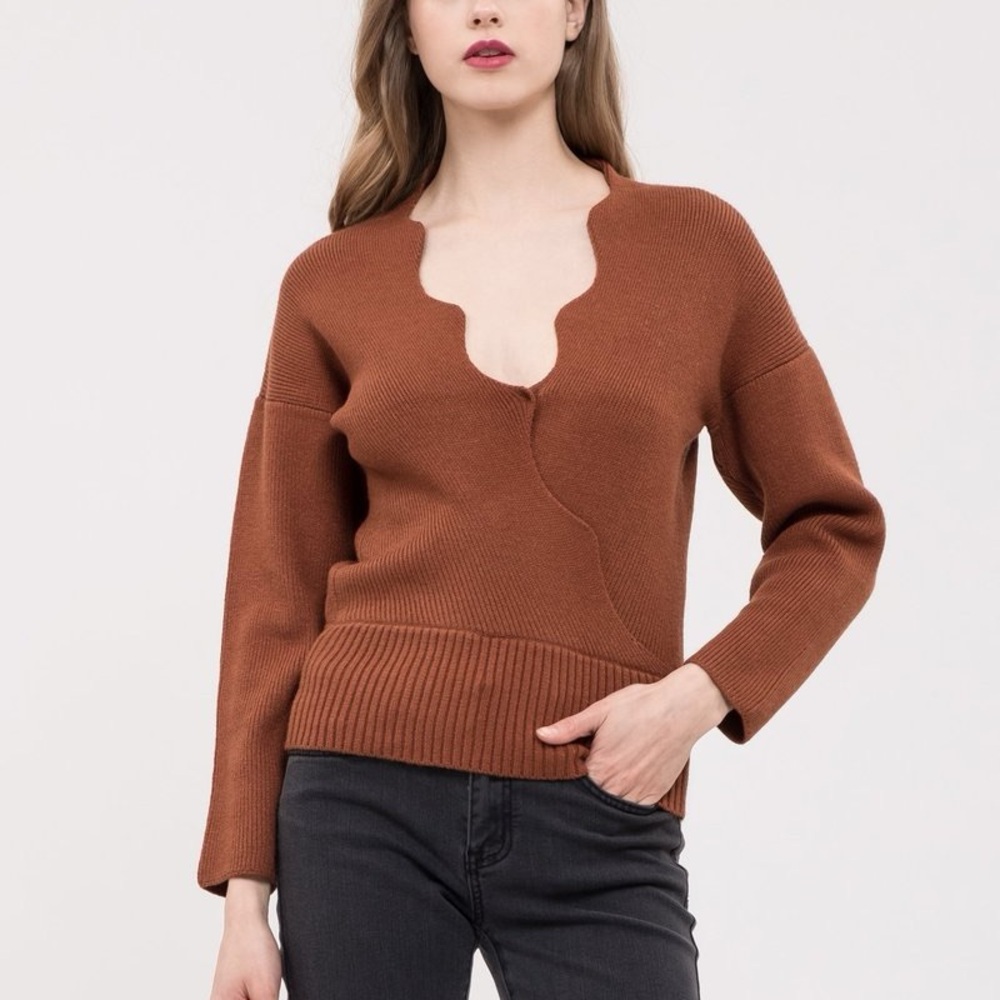 J.O.A. Scalloped Wrap Sweater SZ Medium Cinnamon